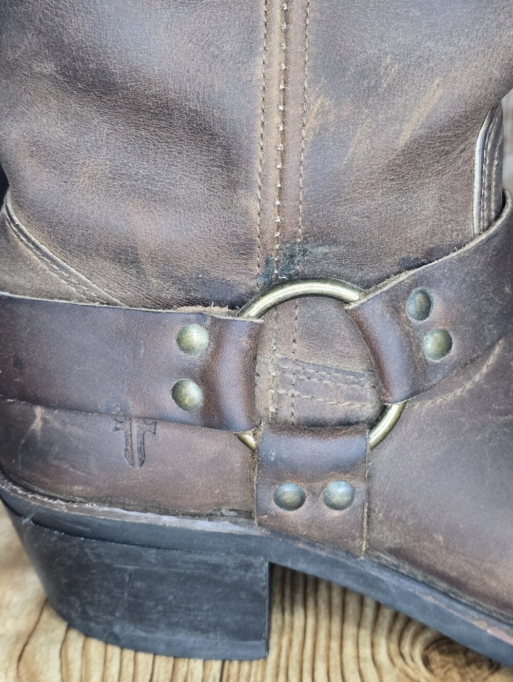 Women's Frye Brown Leather Harness Square Toe Boots Size 7.5 - Picture 8 of 16
